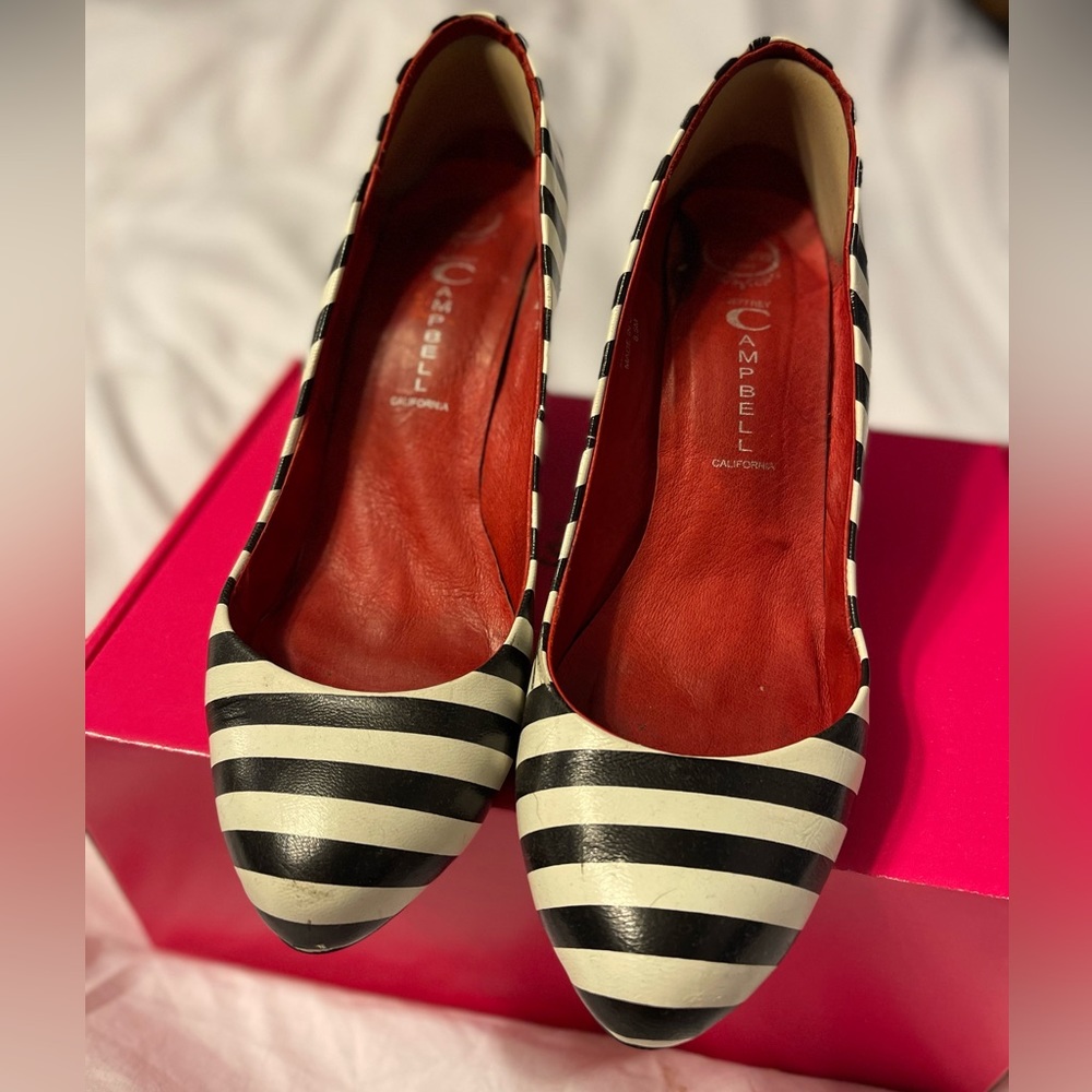 Jeffery Campbell black and white striped heals size 9